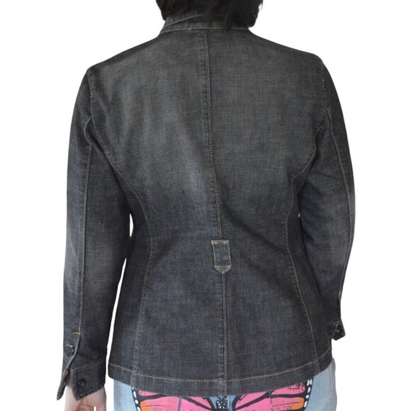 Chicos Platinum Denim Black Blazer Jacket Size 1 Women's M Button Up Stretch Co - Picture 2 of 8